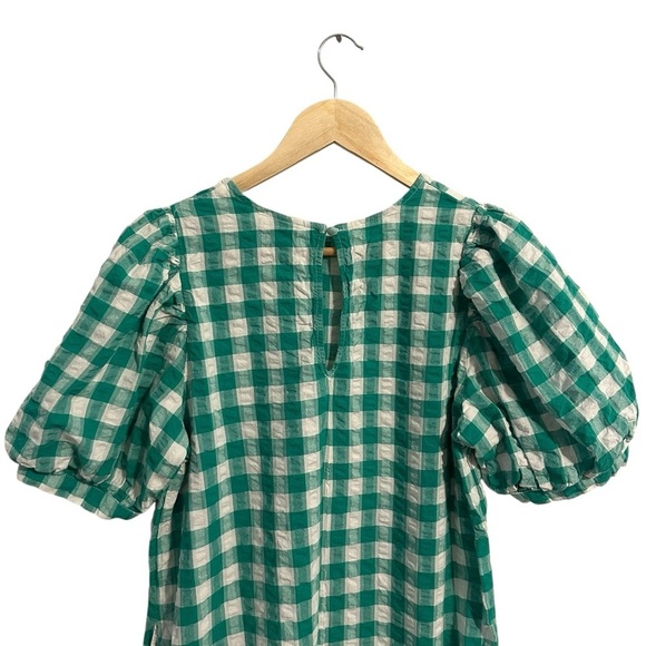 a new day Green White Checkered Gingham Puff Sleeve Midi Sheath Dress Large - Picture 6 of 11